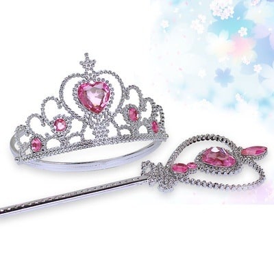 Charming Princess Tiara Crown, Magic Wand Dress Up Set (pack Of 2)