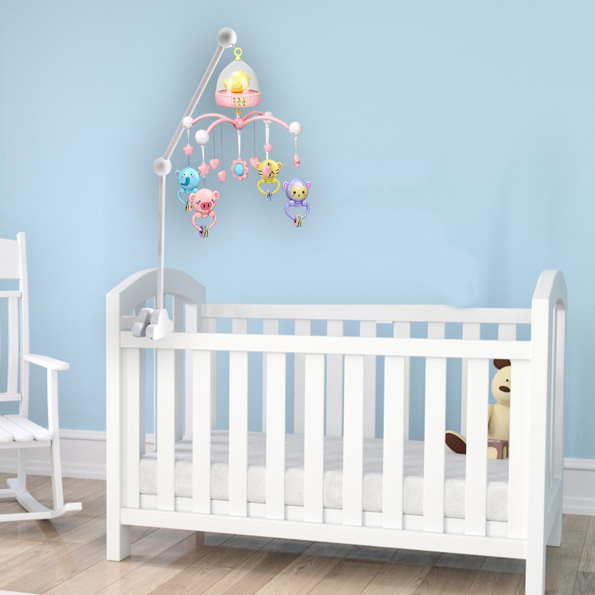 Crib Mobile Holder Crib Attachment Music Box Holder White
