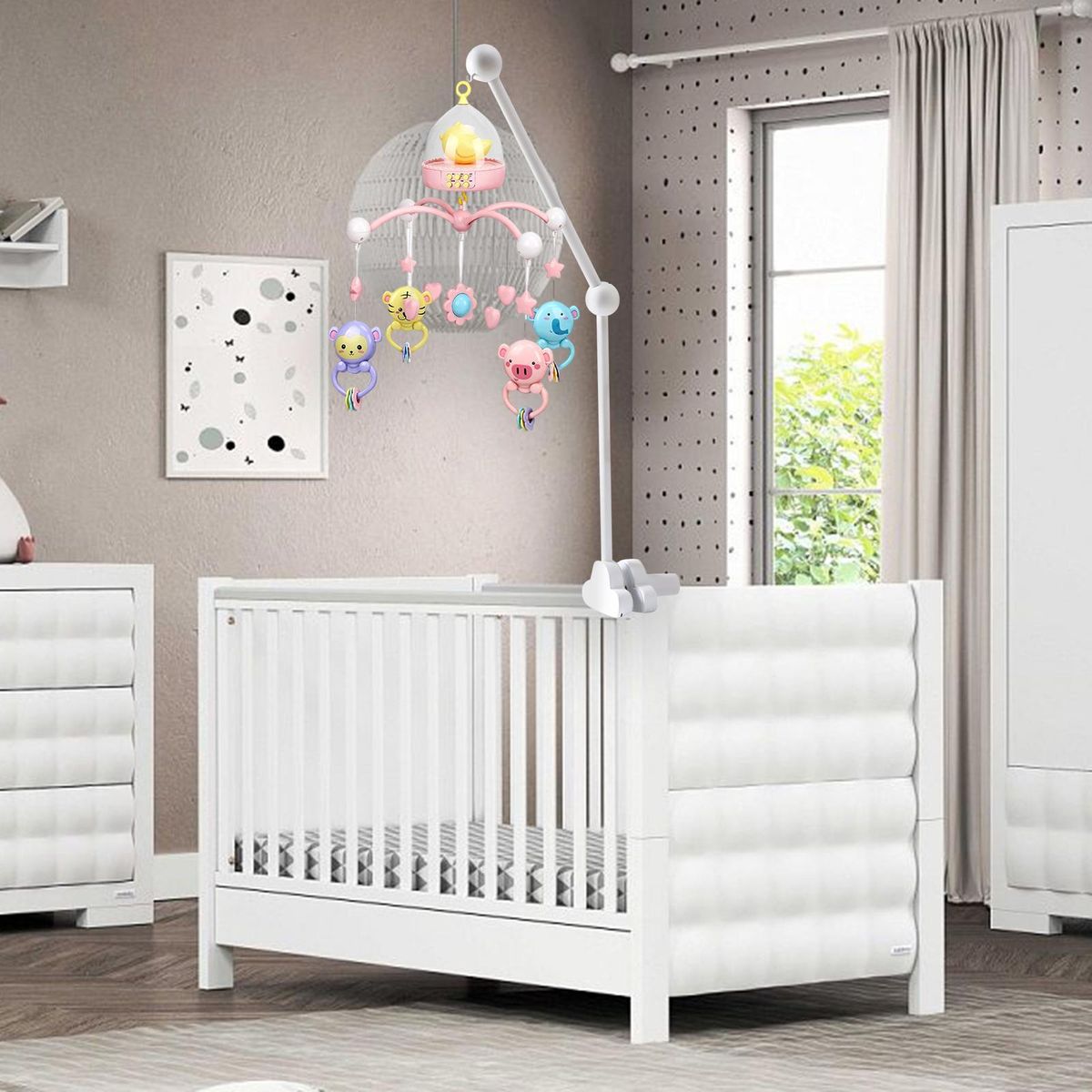 Crib Mobile Holder Crib Attachment Music Box Holder White