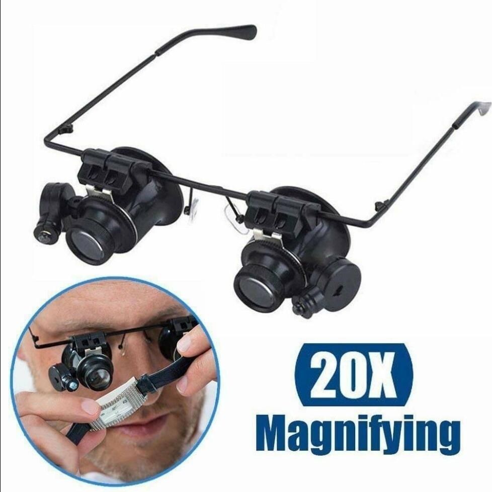 20XLED Magnifier Glasses Binocular Jewelry Watch Repair Tool