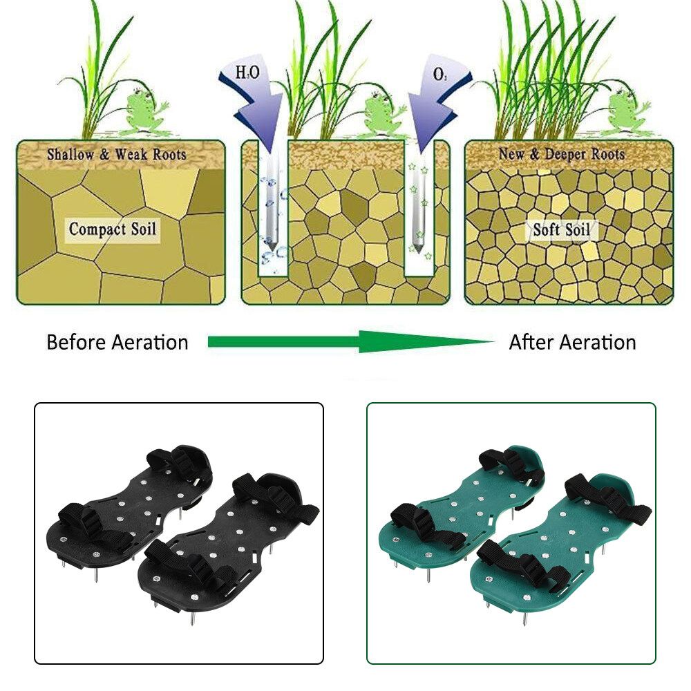 Green/Black 4.2cm Nail Garden Grass Loose Soil Shoes Lawn Aerator Sandals Shoes 1 Pair Of Garden Spikes Shoes+ Wrench Green