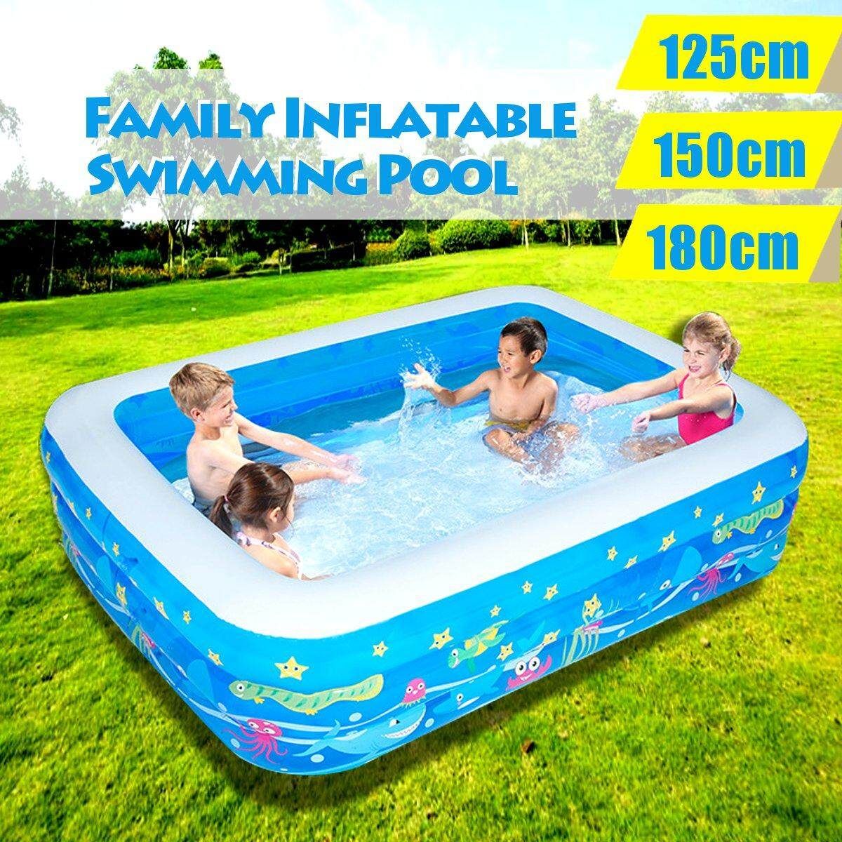Inflatable Swimming Pool Family Kids Baby Large Water Play Center Outdoor Fun-185x143x60cm Blue