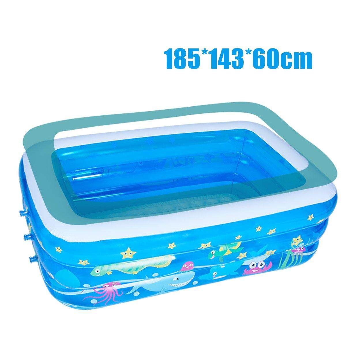 Inflatable Swimming Pool Family Kids Baby Large Water Play Center Outdoor Fun-185x143x60cm Blue