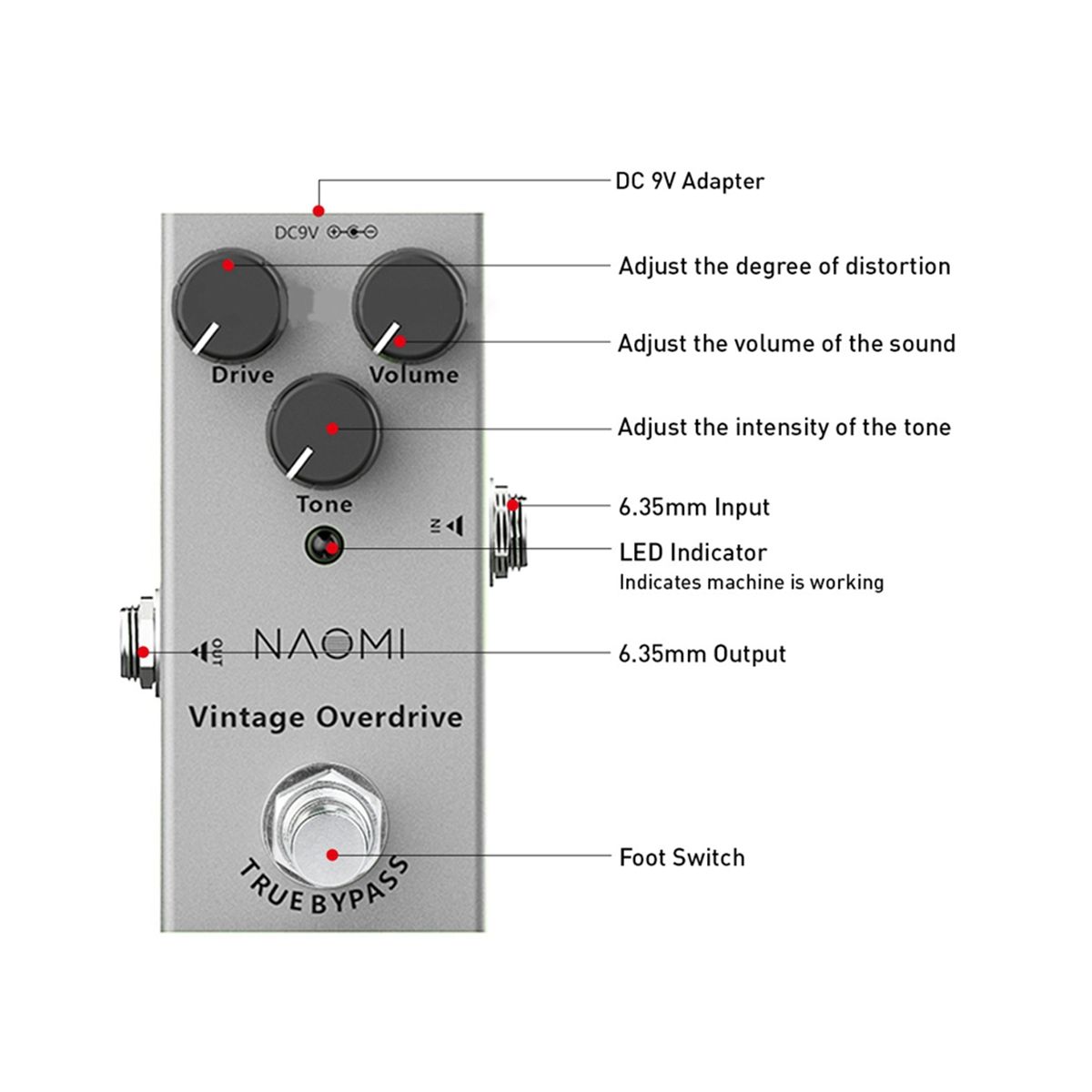 Mini Electric Guitar Pedal /Tremolo/Delay/Overdrive DV 9V