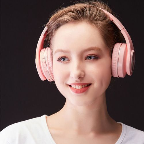 Bluetooth Headphone Foldable Headset Pink
