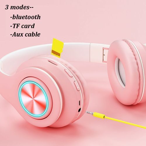 Bluetooth Headphone Foldable Headset Pink