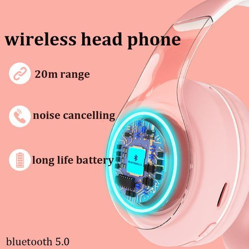 Bluetooth Headphone Foldable Headset Pink