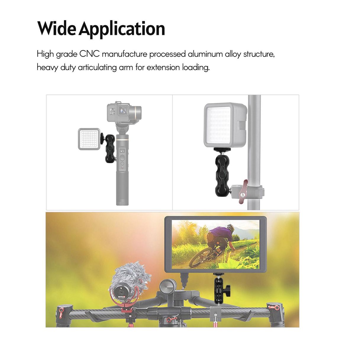 Andoer Articulating Friction Arm Monitor Mount with Double Ballhead Standard 1/4-inch Screw for Camera Monitor LED Light Microphone Video Rig