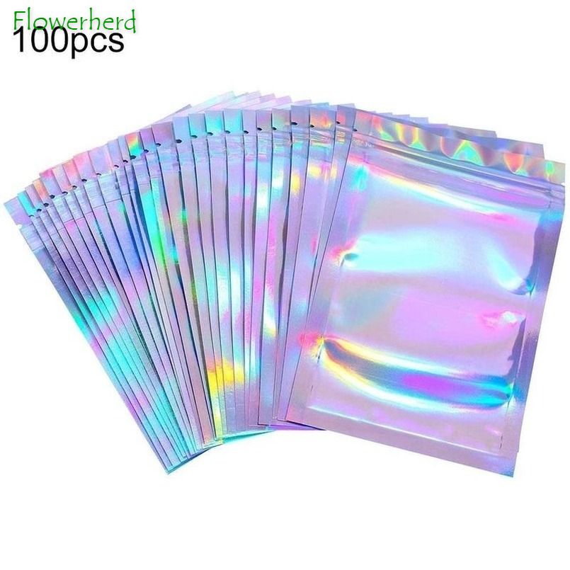 100 Pieces Resealable Smell Proof Bags Foil Mylar Ziplock Bags Aluminum Foil Bags Flat Metallic Flat Food Storage Bags Pouch-10x15cm