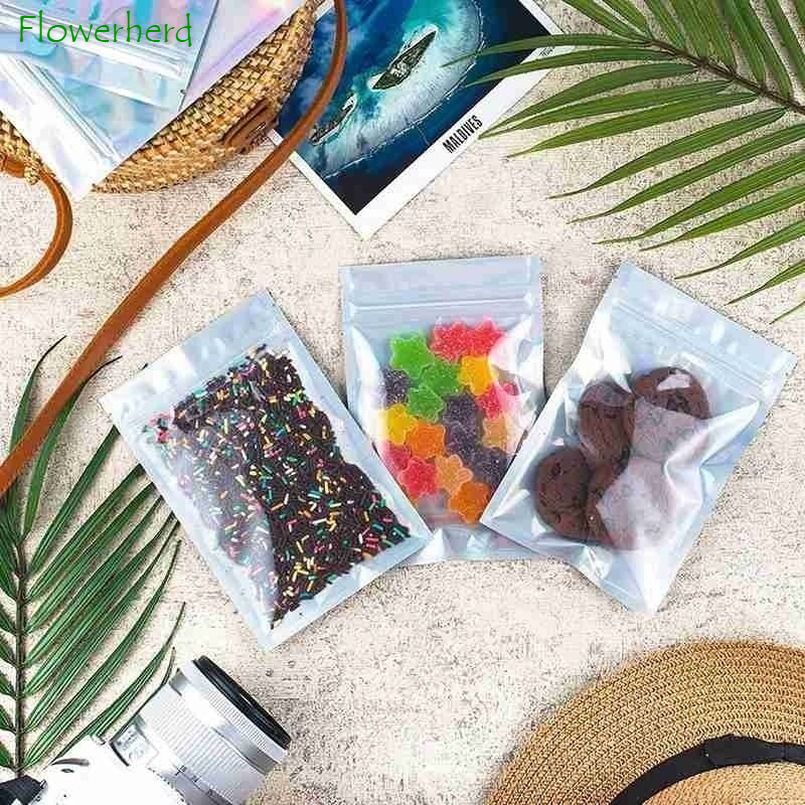 100 Pieces Resealable Smell Proof Bags Foil Mylar Ziplock Bags Aluminum Foil Bags Flat Metallic Flat Food Storage Bags Pouch-10x15cm