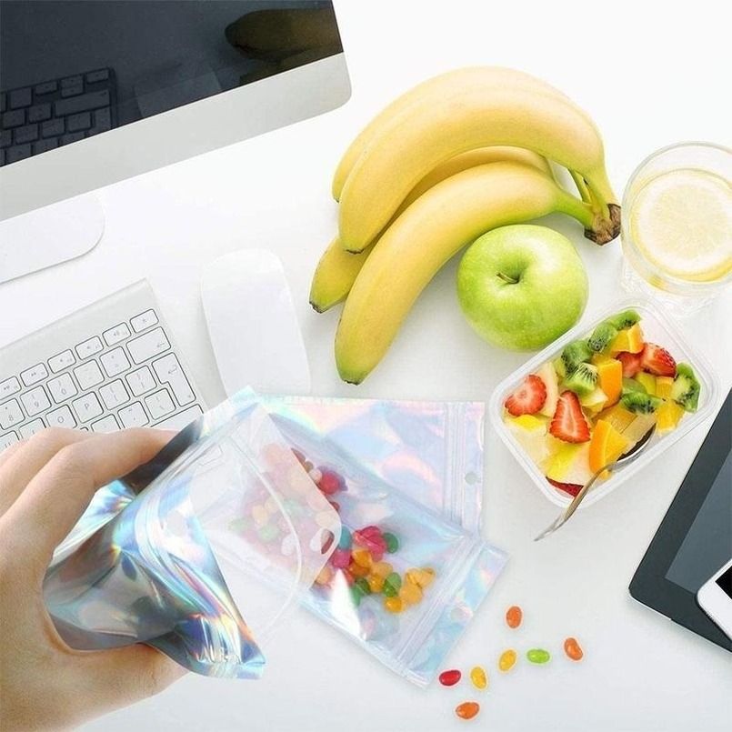 100 Pieces Resealable Smell Proof Bags Foil Mylar Ziplock Bags Aluminum Foil Bags Flat Metallic Flat Food Storage Bags Pouch-10x15cm