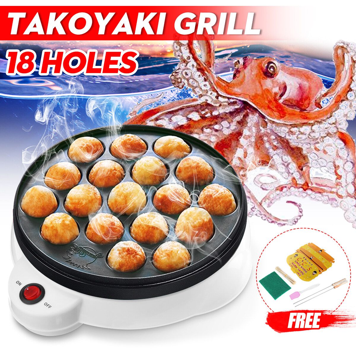 18 Holes Japanese Takoyaki Grill Pan Plate Cooking Octopus Ball Maker Baking