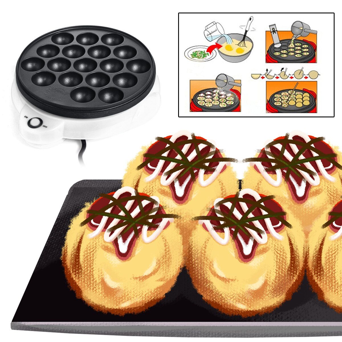 18 Holes Japanese Takoyaki Grill Pan Plate Cooking Octopus Ball Maker Baking