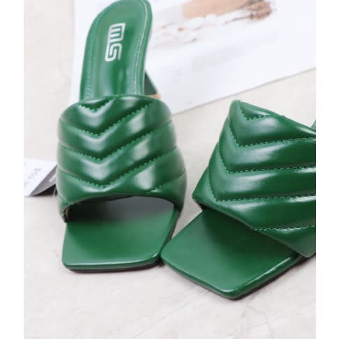 Stripe Quilted Mules - Green