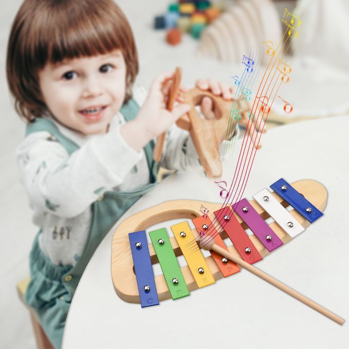Wood Pine Xylophone 8-Note Glockenspiel 3mm Colorful