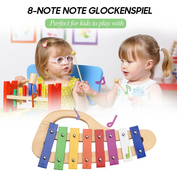 Wood Pine Xylophone 8-Note Glockenspiel 3mm Colorful
