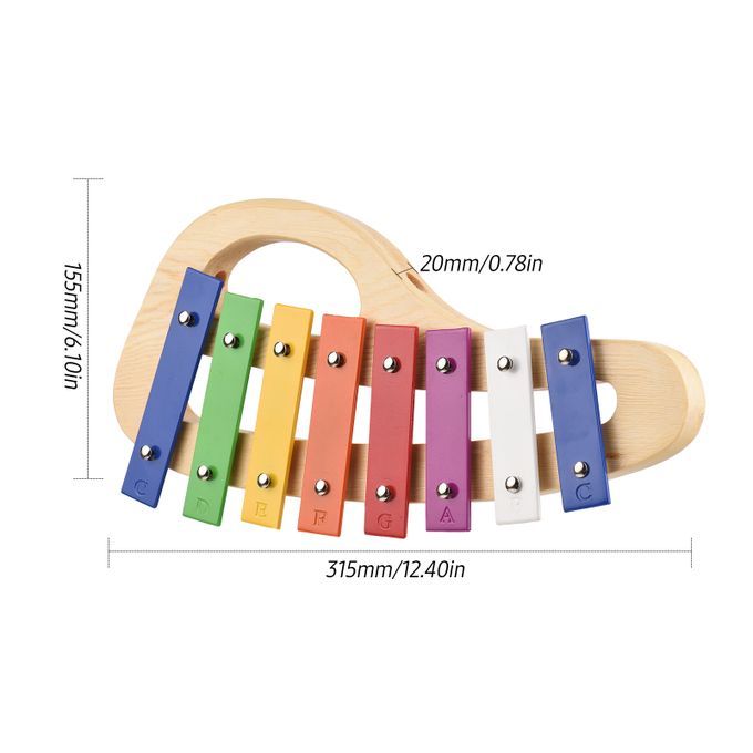 Wood Pine Xylophone 8-Note Glockenspiel 3mm Colorful