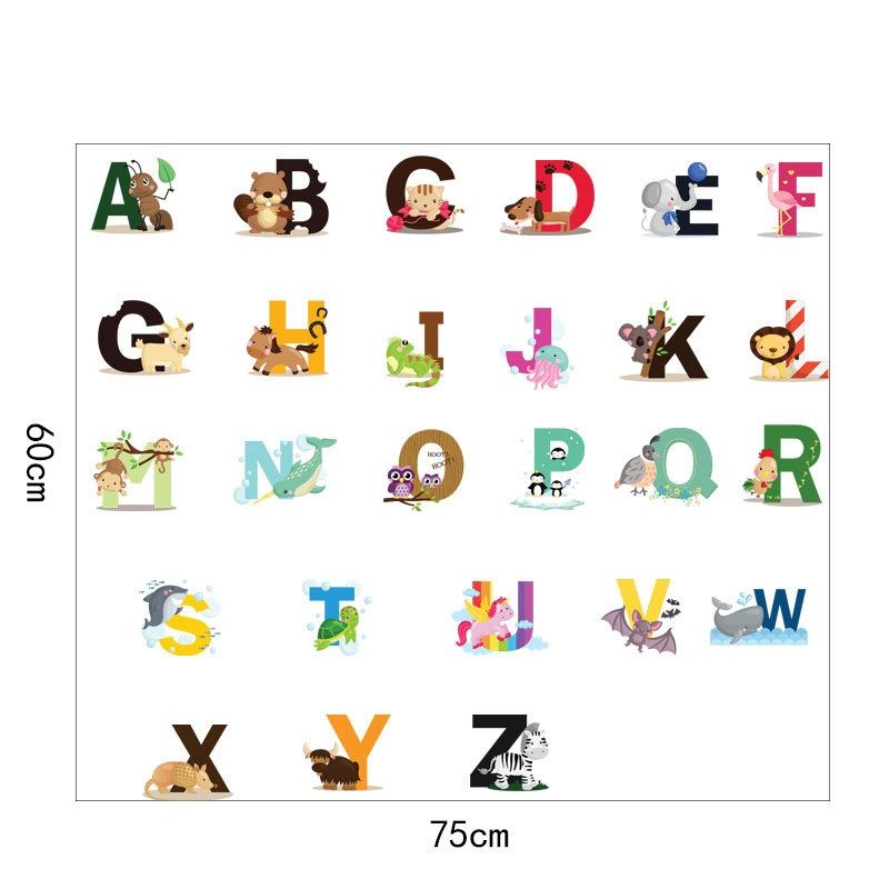 2 PCS SY301 Cartoon Animal 26 English Letter Children Room Wall Stickers