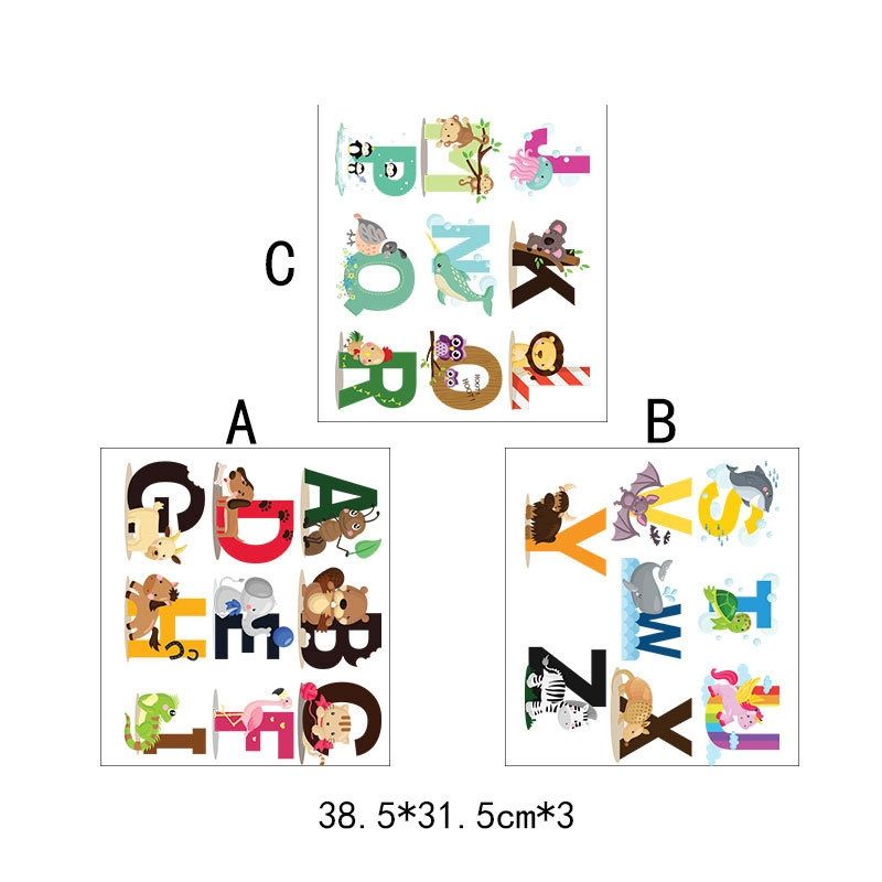 2 PCS SY301 Cartoon Animal 26 English Letter Children Room Wall Stickers