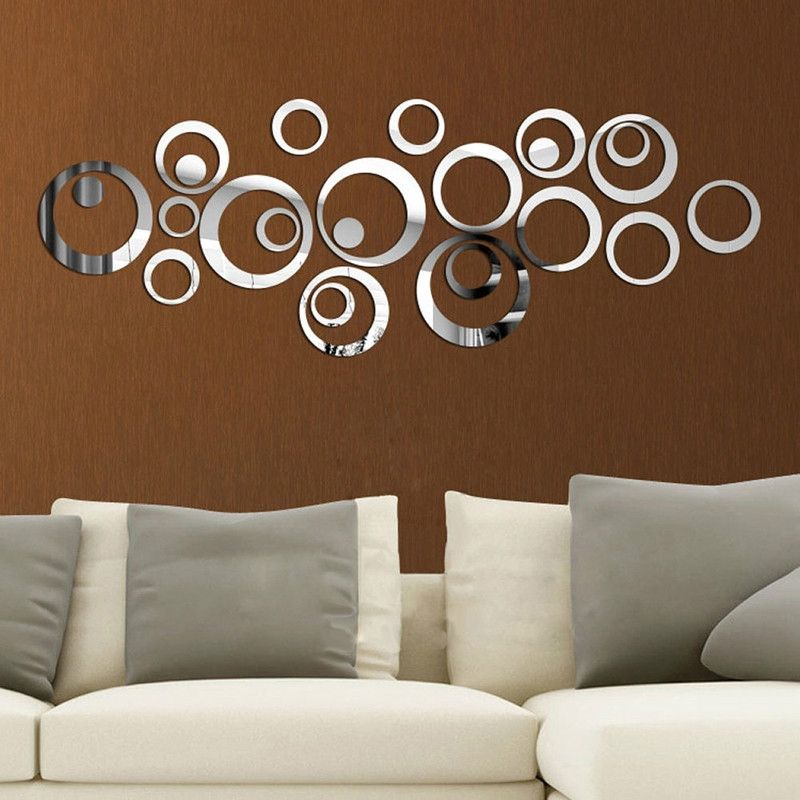 24 PCS 3D DIY Circles Decoration Mirror Wall Stickers For TV Background Home Decor Acrylic Decor Wall Art(Silver)