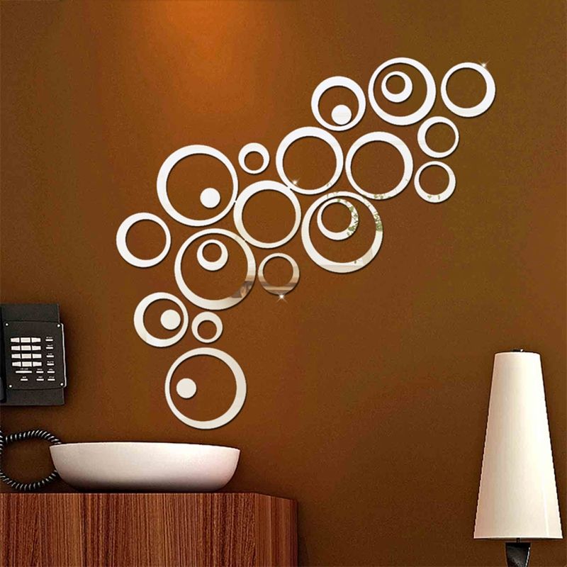 24 PCS 3D DIY Circles Decoration Mirror Wall Stickers For TV Background Home Decor Acrylic Decor Wall Art(Silver)