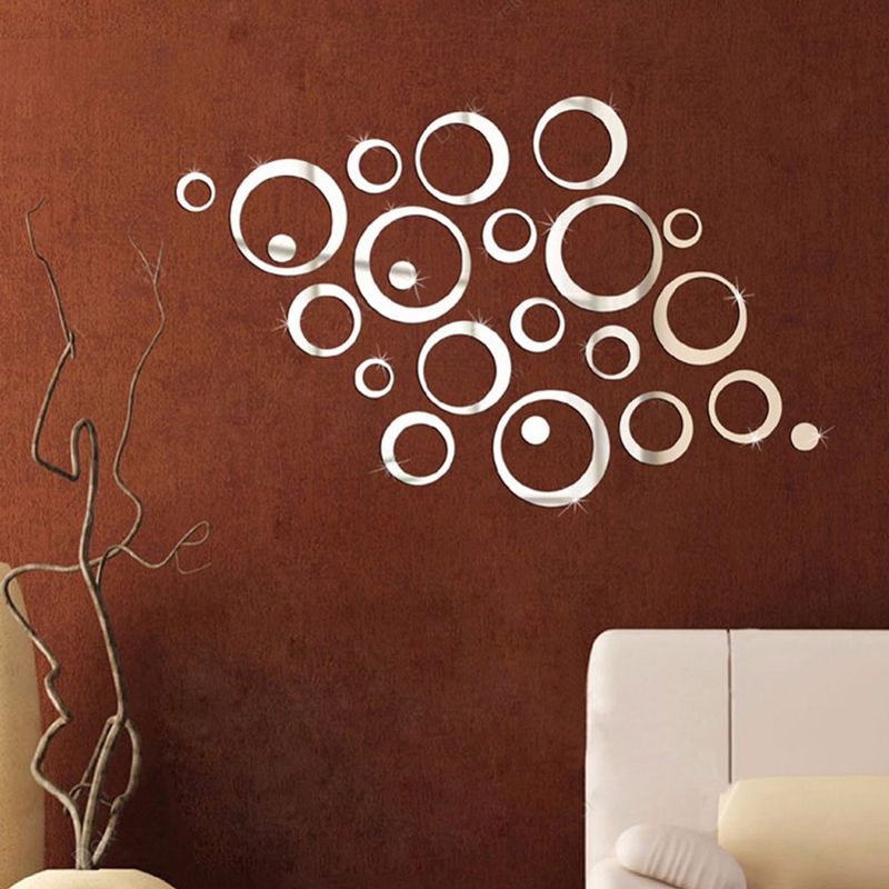 24 PCS 3D DIY Circles Decoration Mirror Wall Stickers For TV Background Home Decor Acrylic Decor Wall Art(Silver)