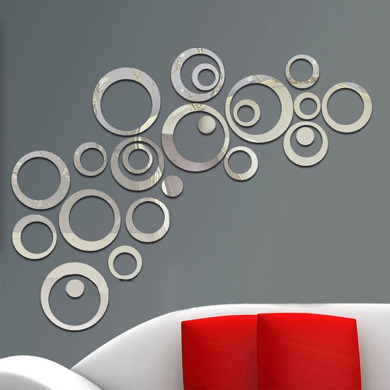24 PCS 3D DIY Circles Decoration Mirror Wall Stickers For TV Background Home Decor Acrylic Decor Wall Art(Silver)