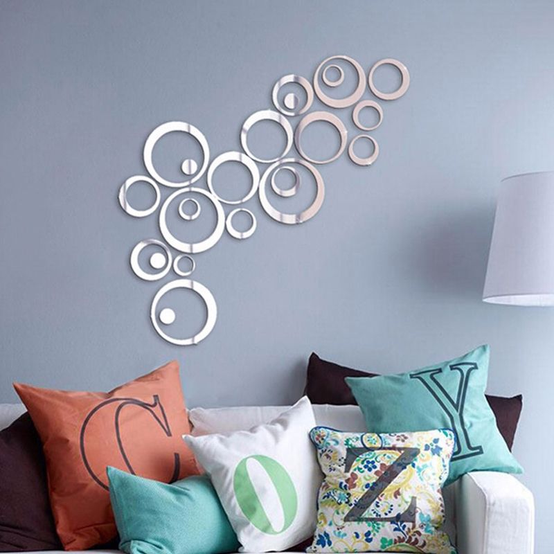 24 PCS 3D DIY Circles Decoration Mirror Wall Stickers For TV Background Home Decor Acrylic Decor Wall Art(Silver)