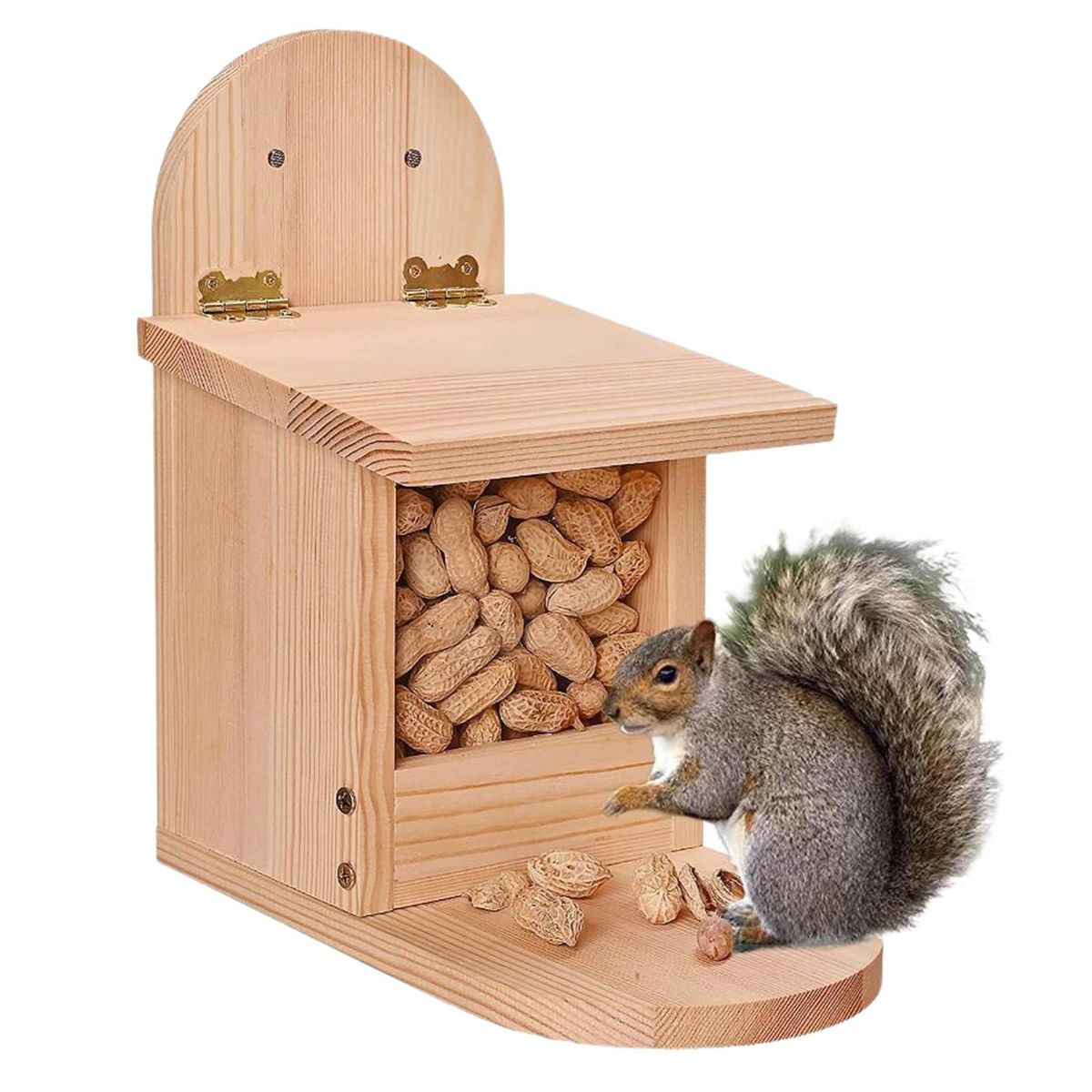 Squirrel Food Container Natural Wooden Squirrel Feeder Fine Pet Birdhouse Wooden Color