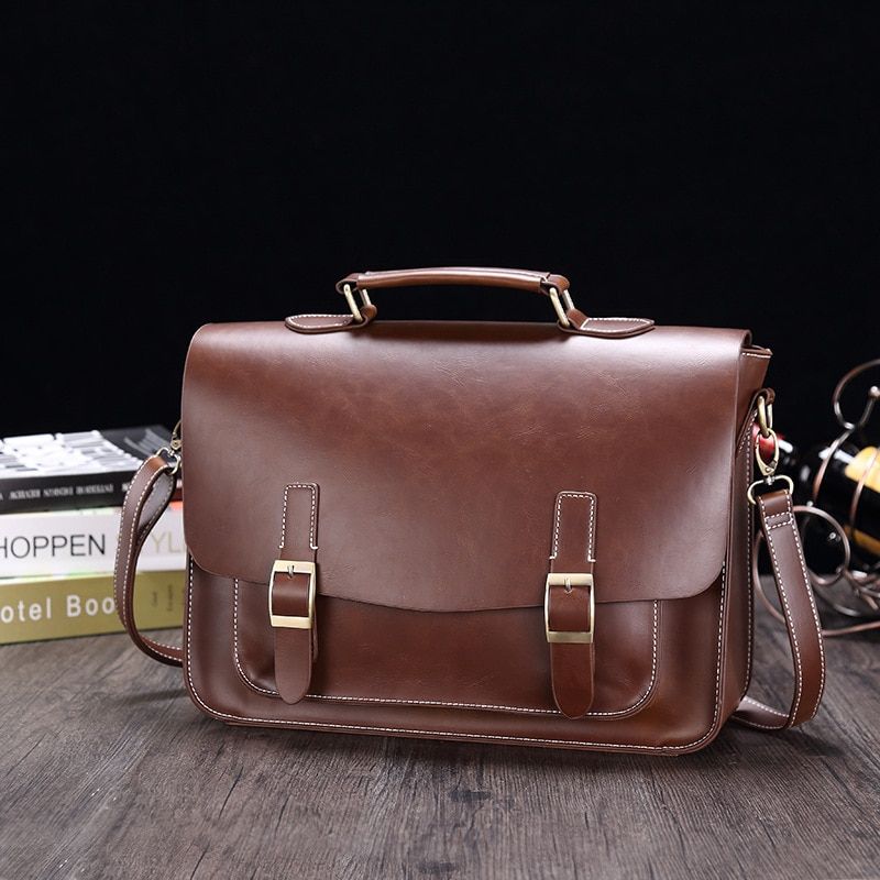 Business Office Men Briefcase Designer Brand Leather Tote Male Large Capacity Laptop Shoulder Bags Women Vintage Travel Handbag