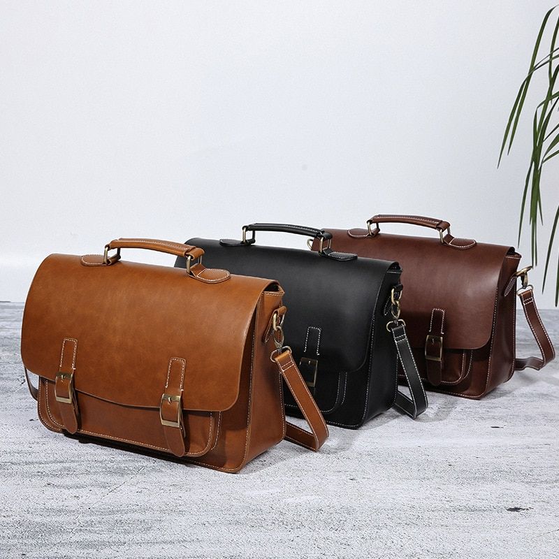 Business Office Men Briefcase Designer Brand Leather Tote Male Large Capacity Laptop Shoulder Bags Women Vintage Travel Handbag