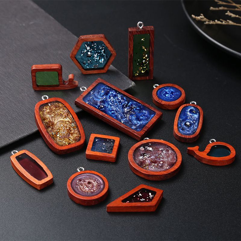 13Style Open Bezel Back Pendant Frame Geometric Shaped Charms DIY Epoxy Resin Wood Pendants For Jewelry Making Crafts Supplies