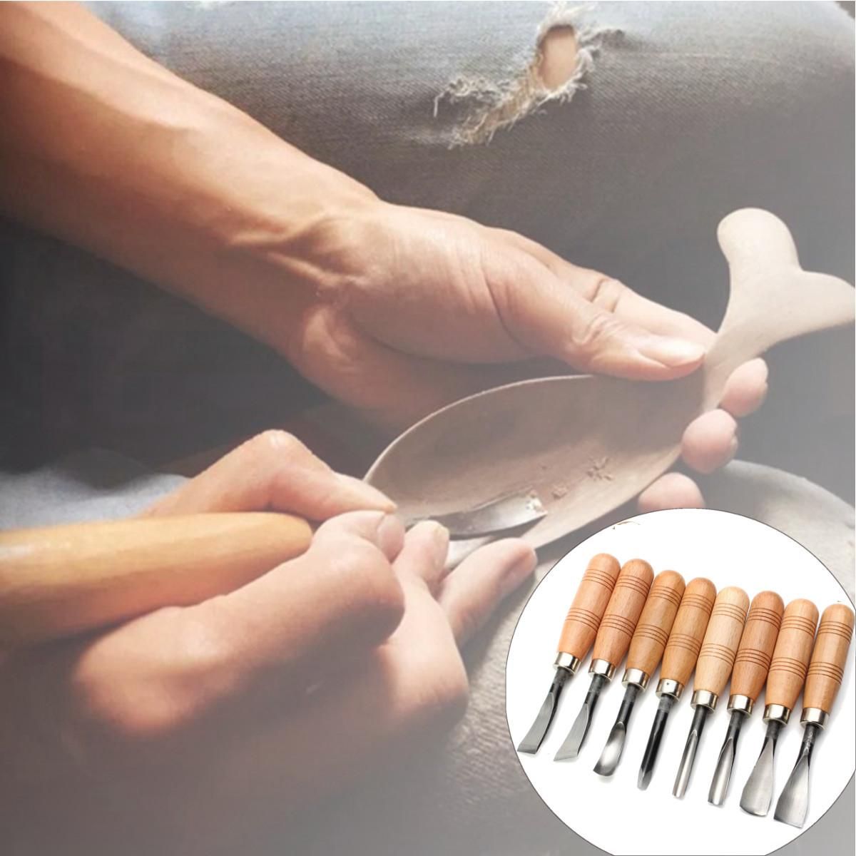 8pcs Carving Wood Handle Chisels Sets Woodworking DIY Tools Professional Gouges