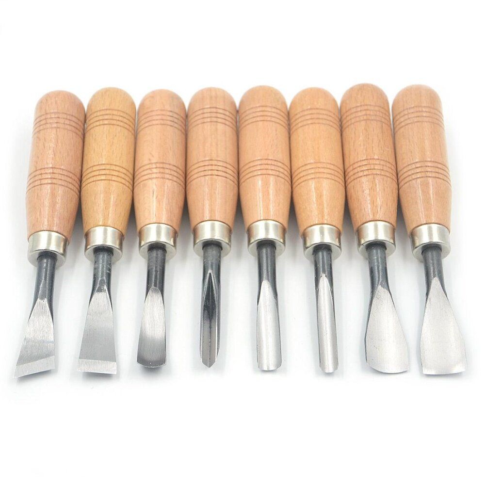 8pcs Carving Wood Handle Chisels Sets Woodworking DIY Tools Professional Gouges