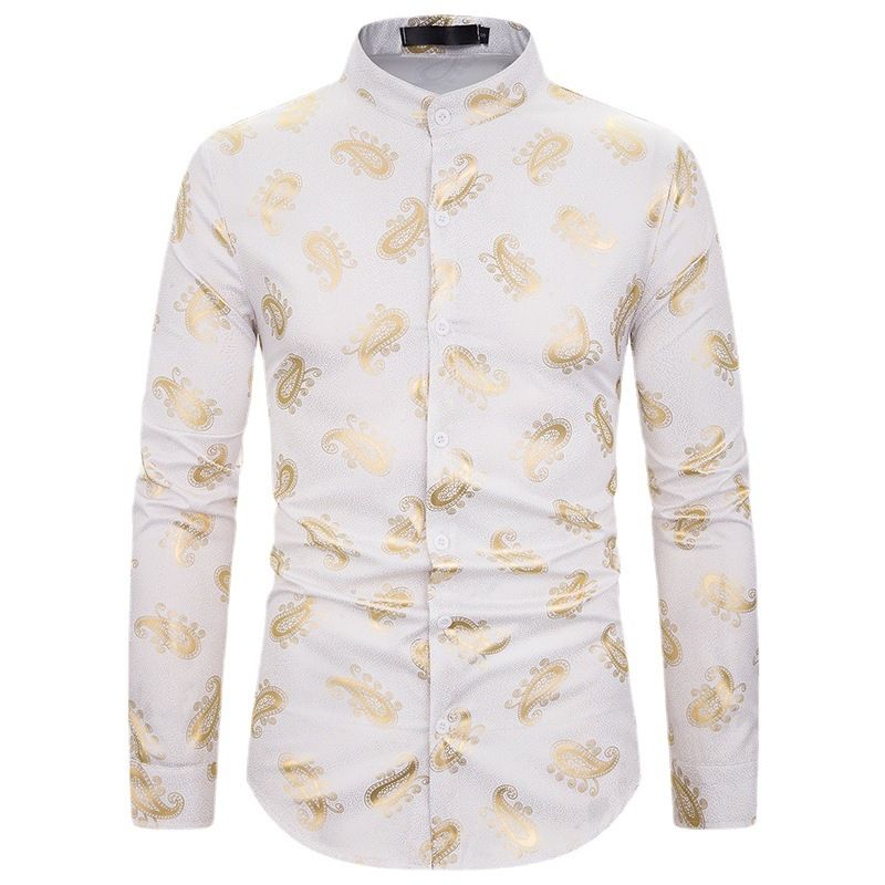 Men's Fashion Cashew Blossom Shirt-white