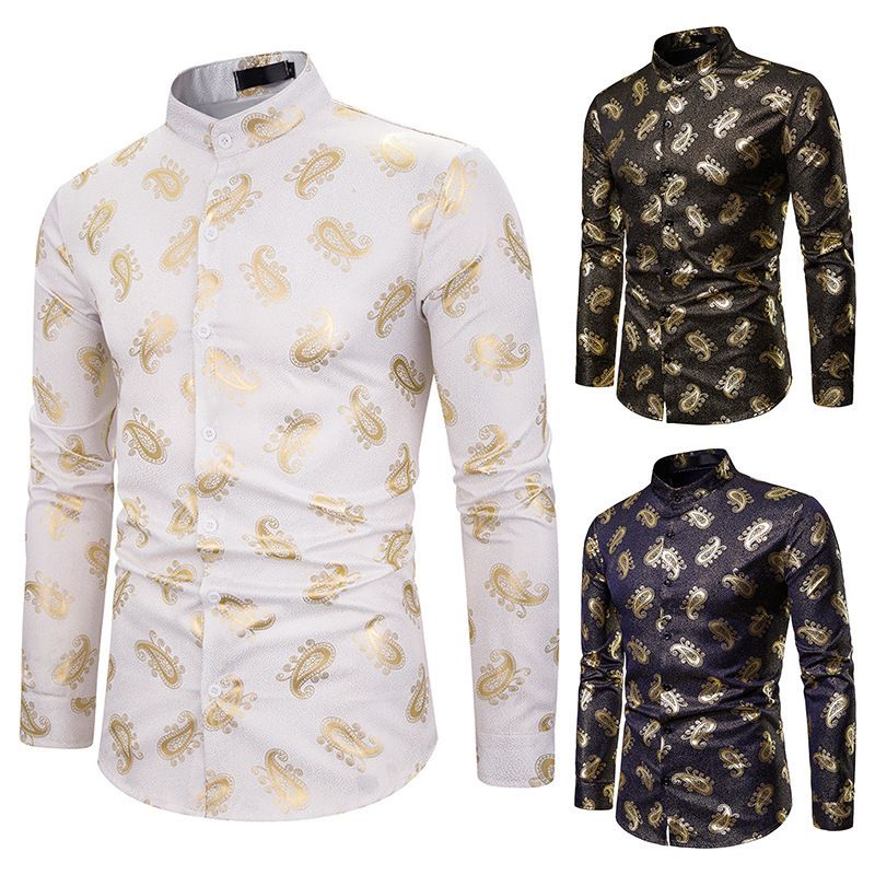 Men's Fashion Cashew Blossom Shirt-white