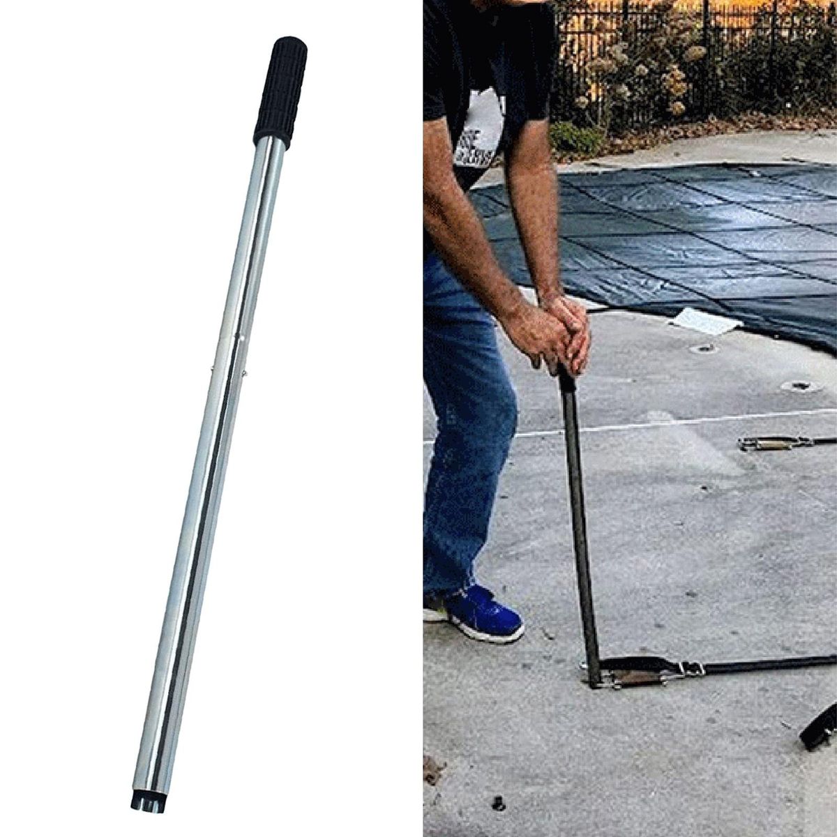 Pool Cover Installation Removal Rod Swimsafe Pool Cover Spring Pole Silver