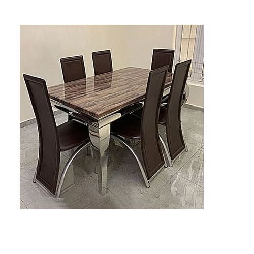 6 Chairs Oxlyngames Marble Dining Table Set - Brown