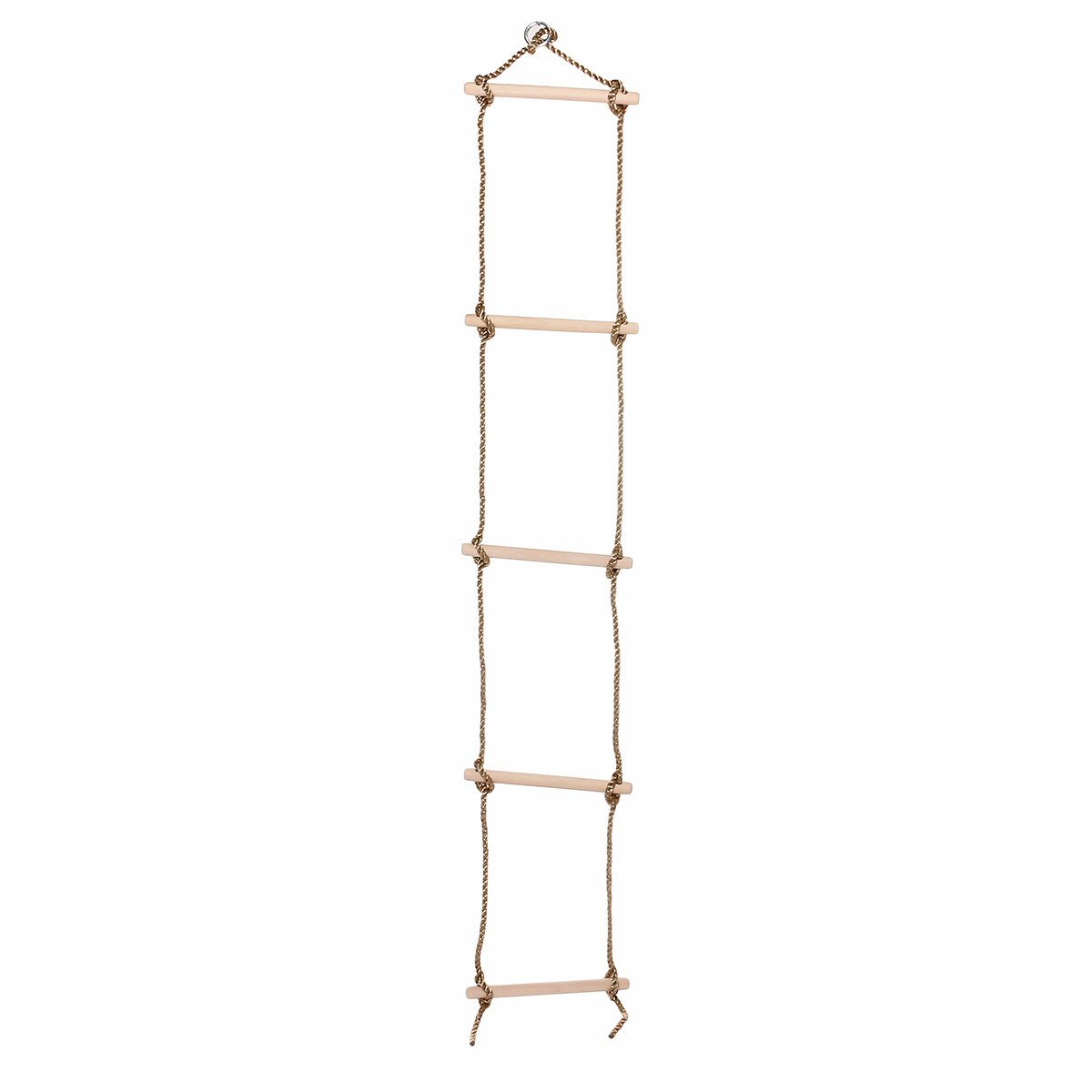 Kids Garden Outdoor Swings 5 Rungs Climbing Rope Ladder Wooden Child Safety Play