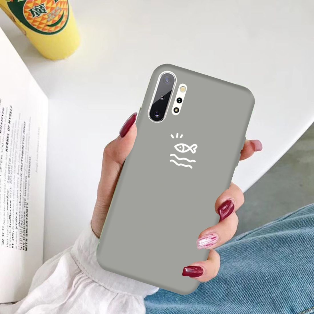 For Galaxy Note10+ Little Fish Pattern Frosted TPU Protective Case(Grey)