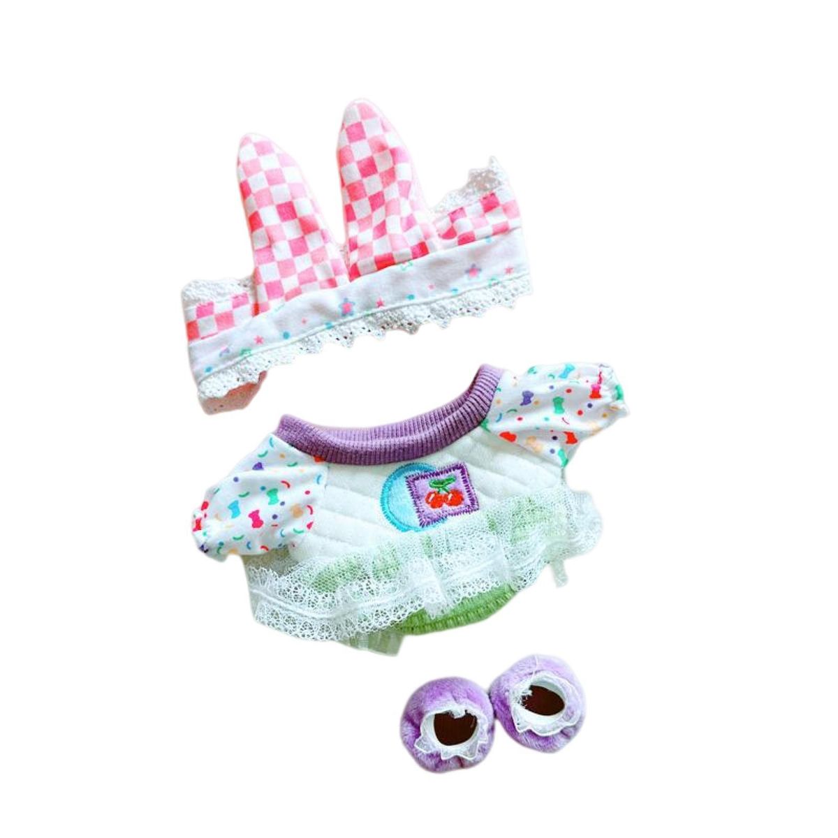 1 Set Cotton Doll Clothing 20cm Cotton Stuffed Doll Maid Costume Set Pink