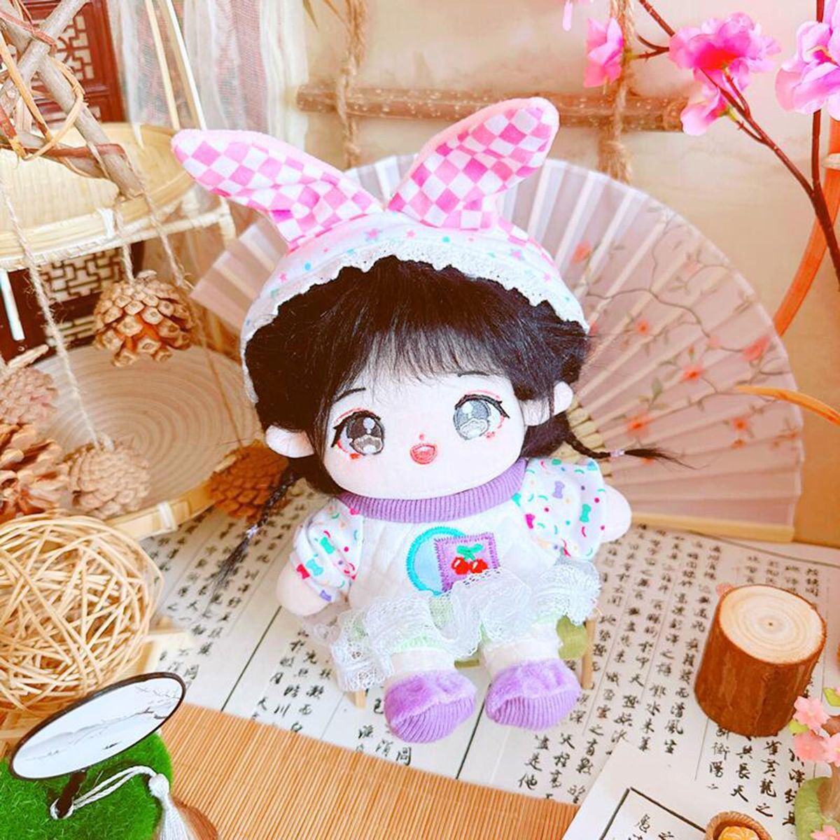 1 Set Cotton Doll Clothing 20cm Cotton Stuffed Doll Maid Costume Set Pink