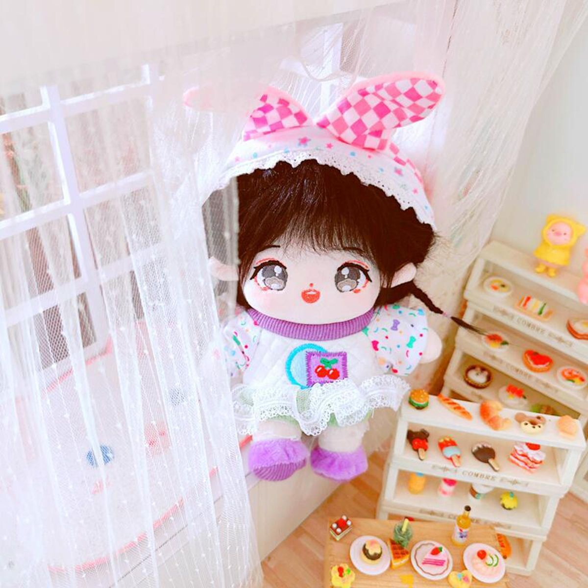 1 Set Cotton Doll Clothing 20cm Cotton Stuffed Doll Maid Costume Set Pink