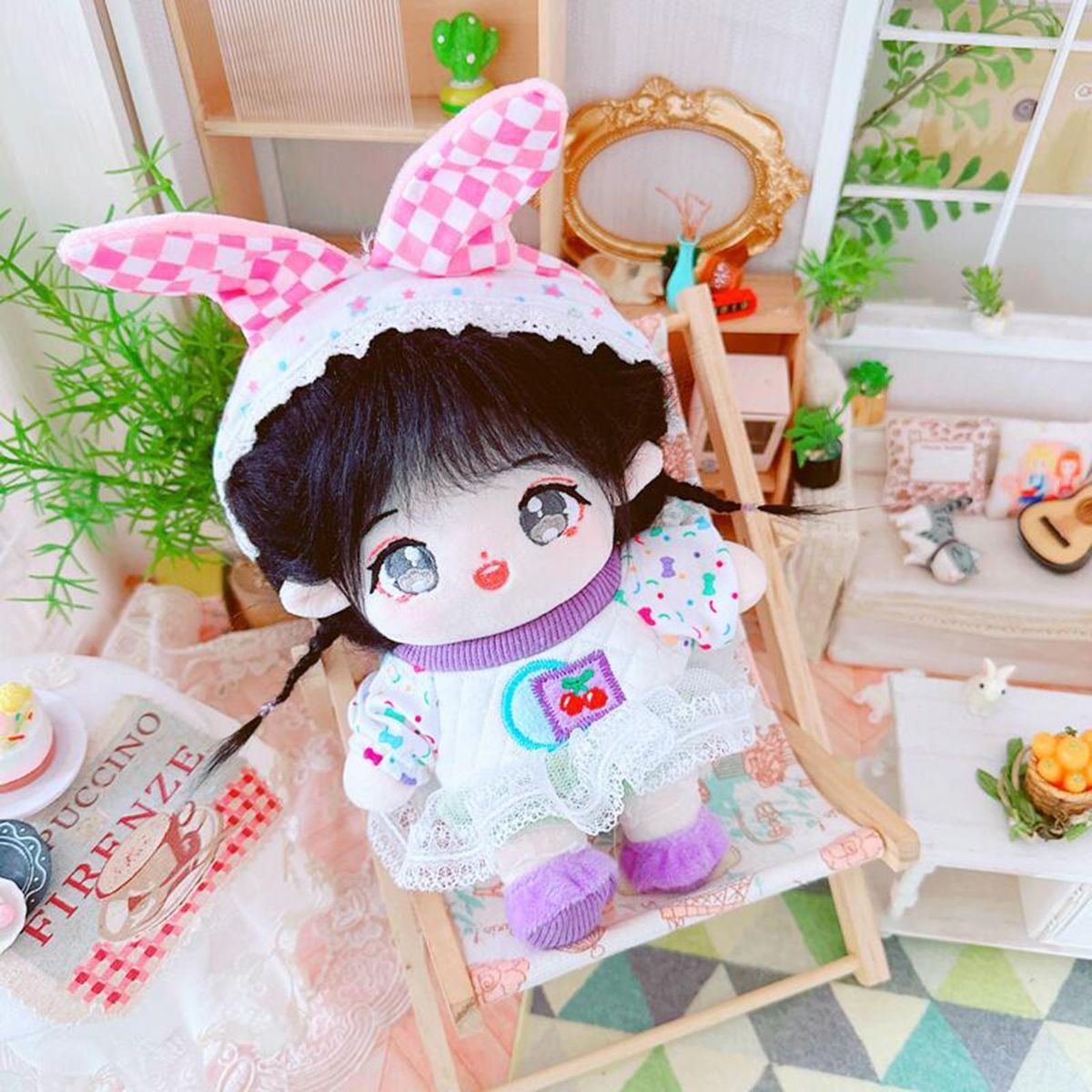 1 Set Cotton Doll Clothing 20cm Cotton Stuffed Doll Maid Costume Set Pink