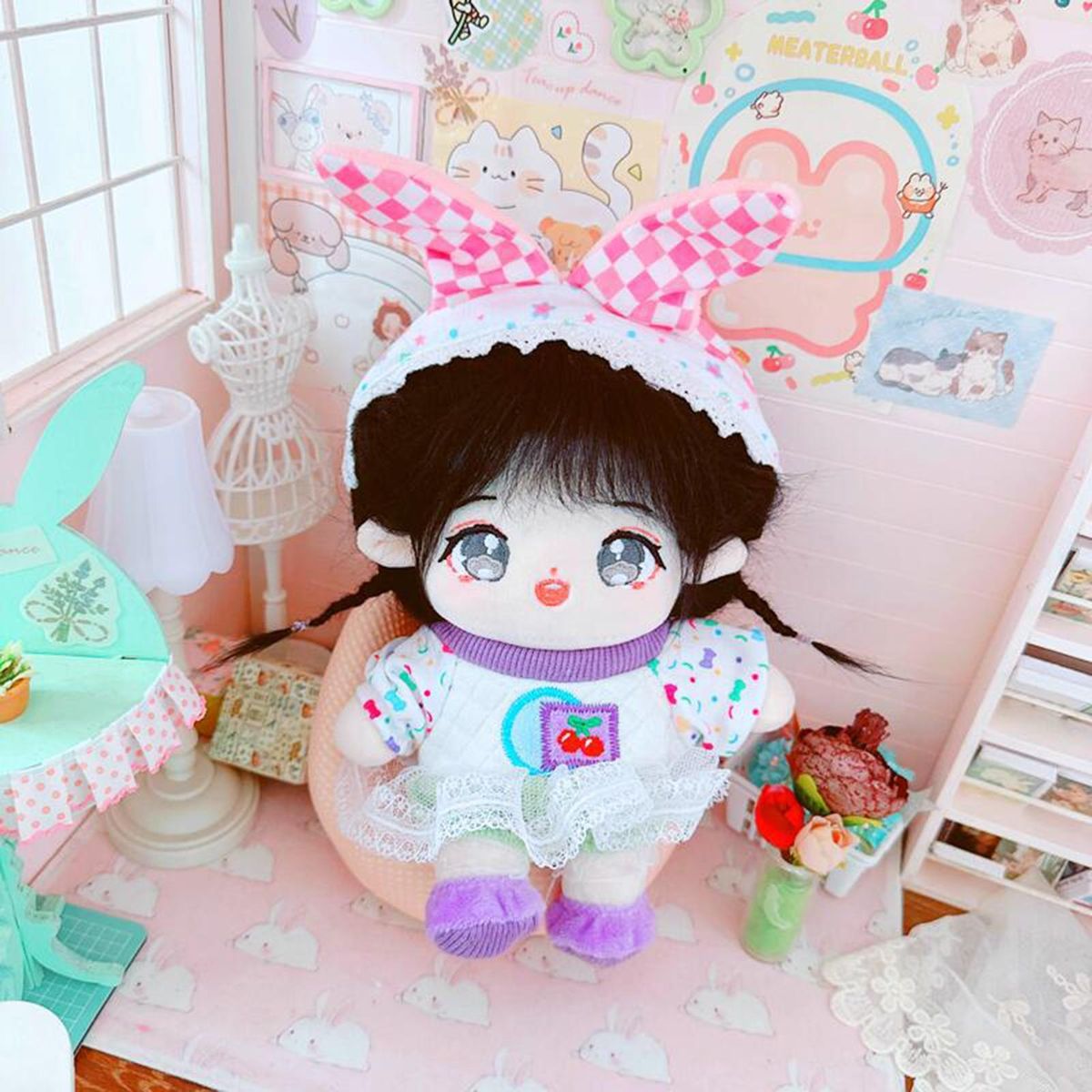 1 Set Cotton Doll Clothing 20cm Cotton Stuffed Doll Maid Costume Set Pink