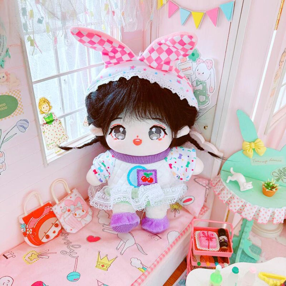 1 Set Cotton Doll Clothing 20cm Cotton Stuffed Doll Maid Costume Set Pink