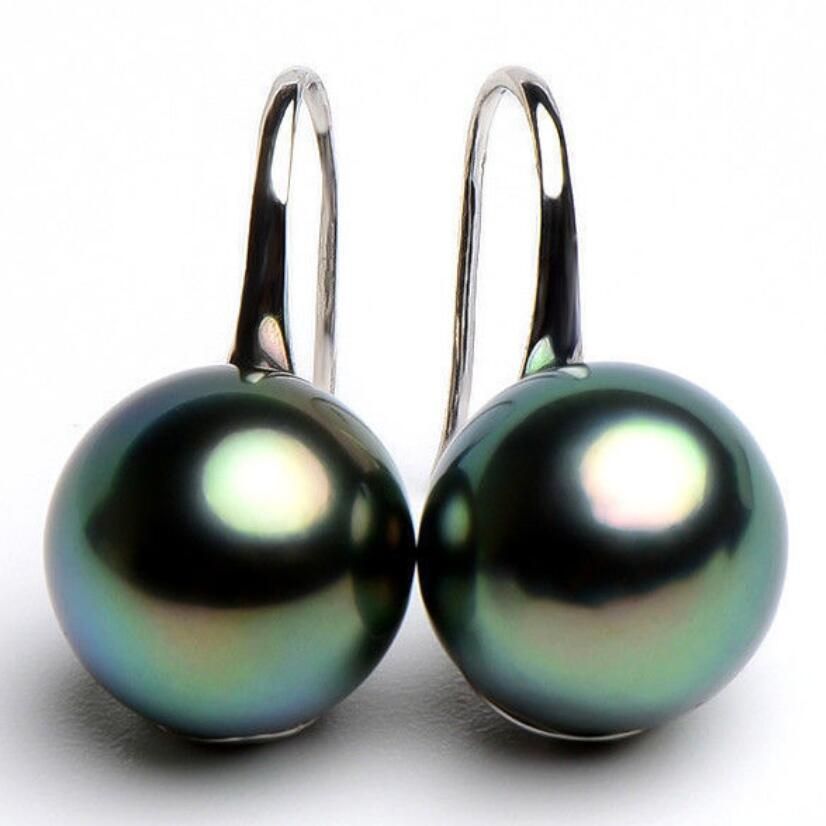 New 10OR 12mm Tahitian Black South Sea Shell Pearl Silver