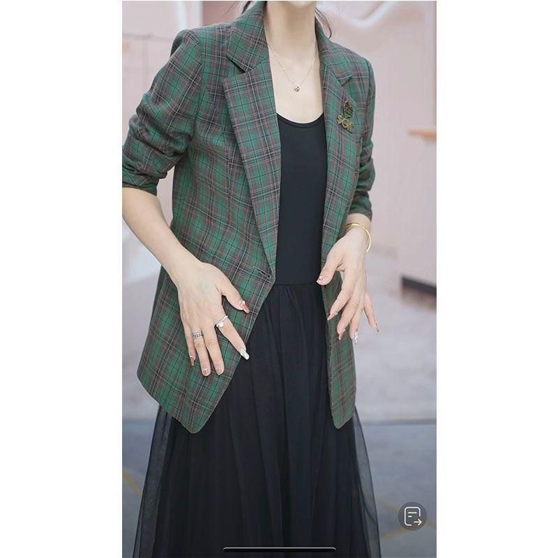 Suit Jacket for Women 2023 Spring New Western Style plus Size Slim Fit Slimming Versatile Long Sleeves Plaid Suit Fashionable Top