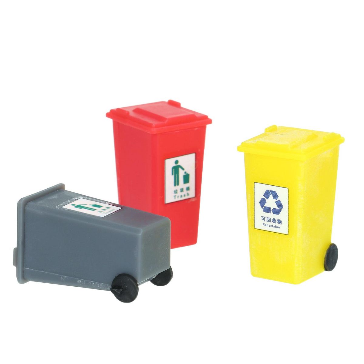 Miniature Garbage Cans Painted Garbage Cans Model Garbage Truck Cans Sandtable Fairy House Street Scenery Decoration