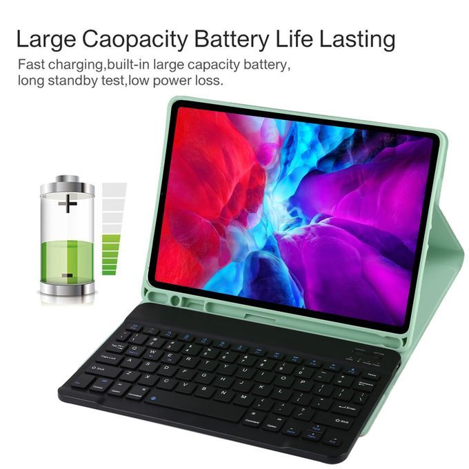 TG11B Detachable Bluetooth Black Keyboard + Microfiber Leather Protective Case For IPad Pro 11 Inch (2020), With Pen Slot & Holder (Green)